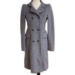 Winter Double Brested Pea Coat Puff Sleeves Gray Wool‎ Blend Sz.S